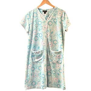 Miss Elaine Relax Floral French Terry Zipper Short Robe See Measurements Pockets